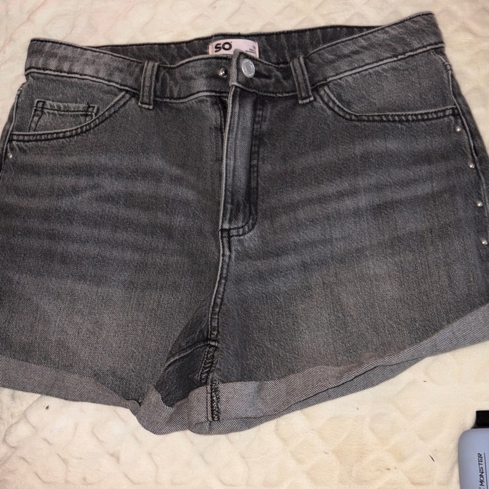 SO JUNIORS Black Wash Cuffed Denim Shorts SIZE 18